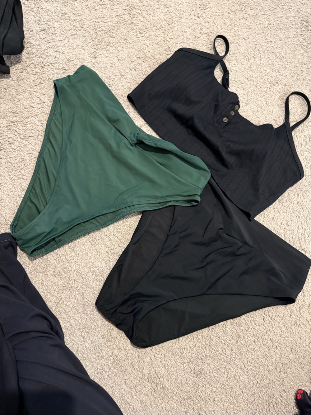 aerie Black Crop Tank Bikini Top with Forest Green and Black Bottoms